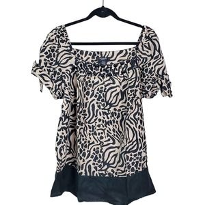 Autograph Woman Linen Tan/Black Animal Print Beaded Off Shoulder Tunic Size 1X